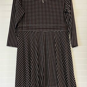 Max Studio NWT Fit Flare XL QTR Sleeve Midi Dress Maroon|Brown White Polka Dots